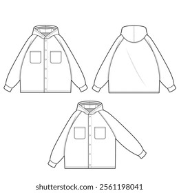 Hoodie jacket with button mockup template clothing vector design