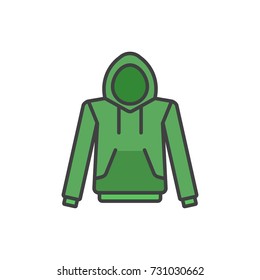 Hoodie jacket colored flat line icon.