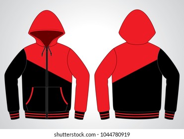 Hoodie jacket design red/black colors vector.Front and back views.