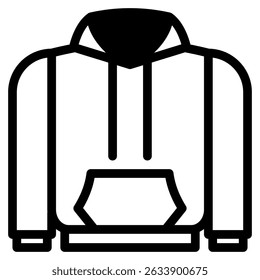 Hoodie Jacket icon in Black Fill. Glyph style. Isolated on white background