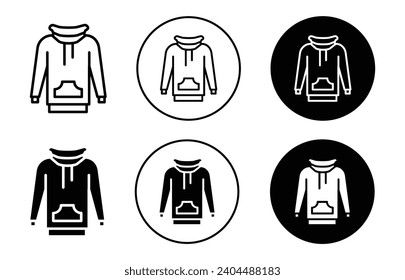 Hoodie jacket icon. cotton t shirt with hood for winter wear by sport man. long sleeve pullover cloth with hoodie jacket for jumper outerwear vector. men sweatshirt casual fashion style symbol set