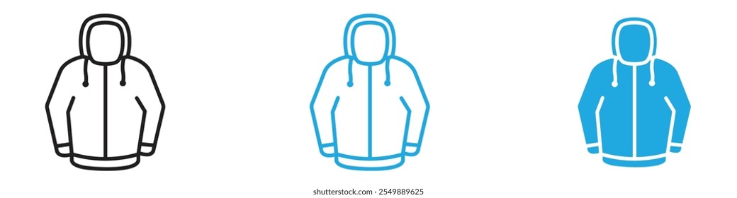 Conjunto de línea de Vector de contorno de icono de chaqueta con capucha