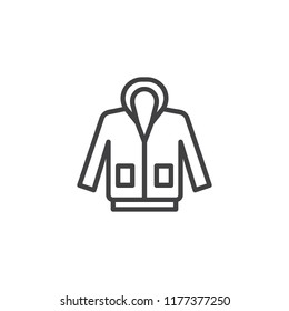 Hoodie jacket outline icon. linear style sign for mobile concept and web design. hooded sweatshirt simple line vector icon. Symbol, logo illustration. Pixel perfect vector graphics