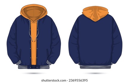 Hoodie jacket template outline front and back view