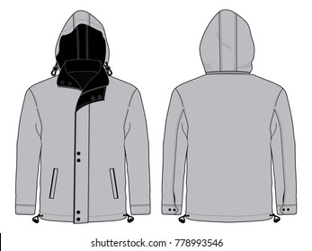 Hoodie jacket two-side design vector with gray/black colors.Front and back view.