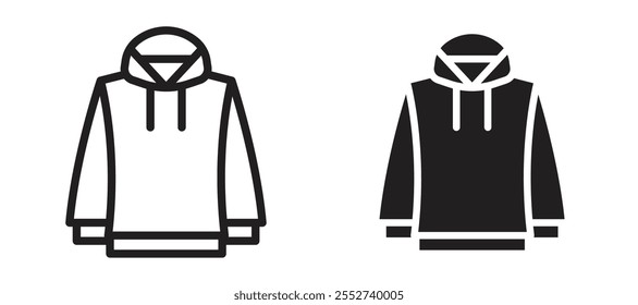 Hoodie jacket vector icon set black filled and outlined style.