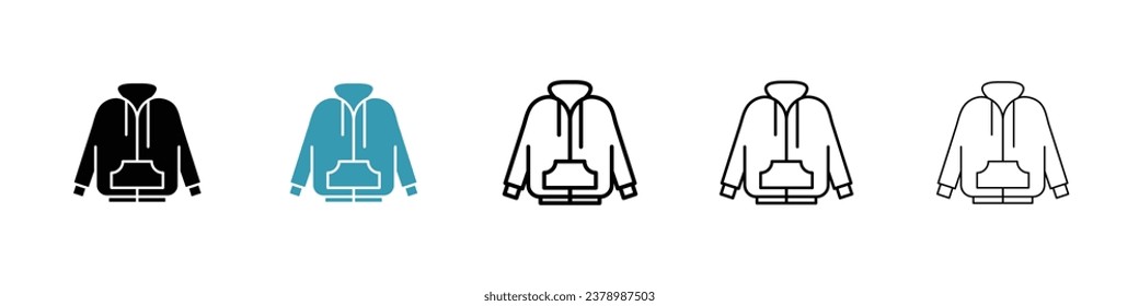 Hoodie jacket vector thin line icon set. outerwear comfortable sweater vector symbol. hoody cloth vector thin line icon. casual hoodie sign for web ui designs