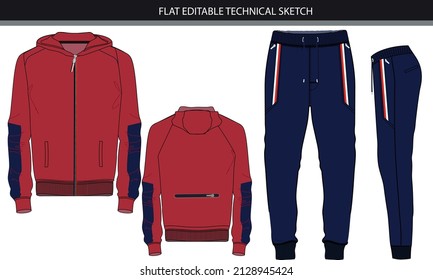 Hoodie and jogger set flat sektch vector file