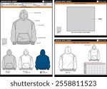 HOODIE KANGAROO POCKET EASY EDITABLE EMPTY TECH PACK MEASUREMENT LAYOUT TEMPLATE DESIGN