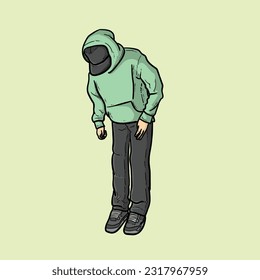 Hoodie man or boy or guy floating sleepy isolated on green background vector modern illustrations