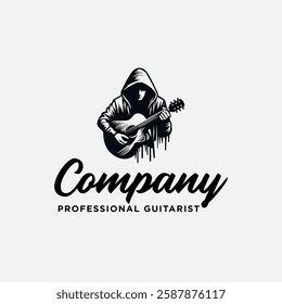 Hoodie Man Playing Guitar For Guitarist Music Instrument Logo Design