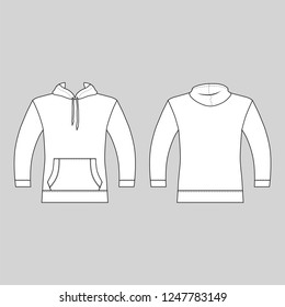 Hoodie man template (front, back views), vector illustration isolated on white background