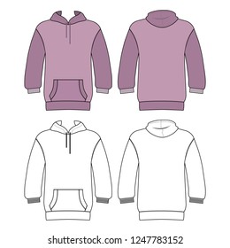 Hoodie man template (front, back views), vector illustration isolated on white background