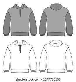 Hoodie man template (front, back views), vector illustration isolated on white background