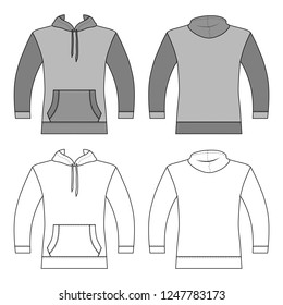 Hoodie man template (front, back views), vector illustration isolated on white background