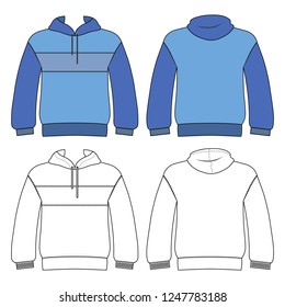 Hoodie man template (front, back views), vector illustration isolated on white background