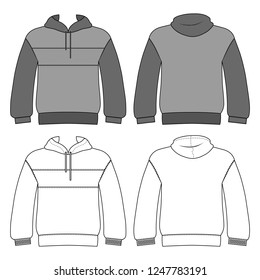 Hoodie man template (front, back views), vector illustration isolated on white background