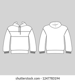 Hoodie man template (front, back views), vector illustration isolated on white background