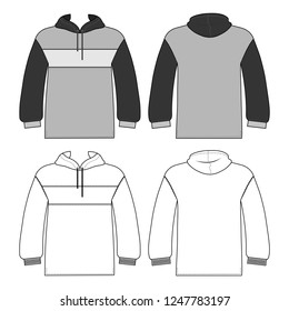 Hoodie man template (front, back views), vector illustration isolated on white background