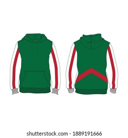 Hoodie Minimalist, Modern Style. Color is Green, White and Red, Template and Mockup Design for Commercial Us