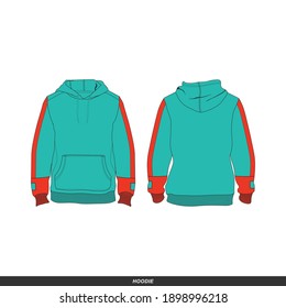 Hoodie Minimalist, Moderner Stil. Farbe ist Tosca- und Orange-, Template- und Mock-up-Design für die gewerbliche Nutzung