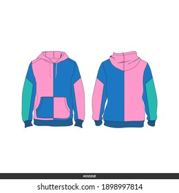 Hoodie Minimalist, Modern Style. Color is Pink, Blue and Tosca, Template and Mockup Design for Commercial Use