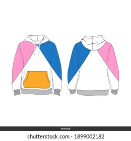 Hoodie Minimalist, Modern Style. Color is White, Yellow, Pink and Blue, Template and Mockup Design for Commercial Use.