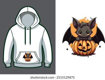 Hoodie Mockup Design with Little Bat and Pumpkin