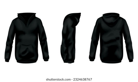 Hoodie mockup template for clothing branding and product presentation. Realistic front, back and side view. Perfect for fashion and apparel design