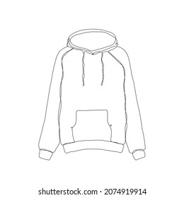 Hoodie. One single line drawing isolated on white background. Beautiful hand-drawn design vector illustration for posters, wall art, tote bag, mobile case, t-shirt print. Publication about fashion 