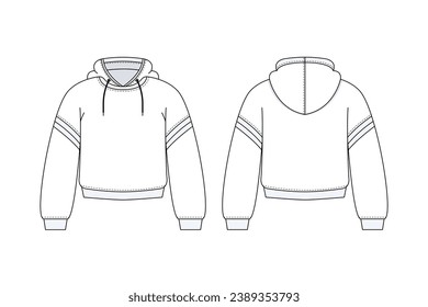 Hoodie outline illustration. hand drawn Hoodie sketch. Hoodie template front and back view. vector drawing. Hoodie isolated on white background. vector illustration. line art technical drawing.