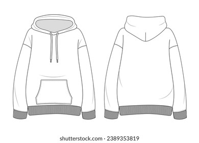 Hoodie outline illustration. hand drawn Hoodie sketch. Hoodie template front and back view. vector drawing. Hoodie isolated on white background. vector illustration. line art technical drawing.