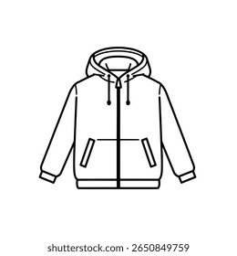 Hoodie outline illustration. Hooded sweatshirt or jacket line art icon.