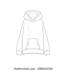 hoodie oversized outline drawing vector, hoodie oversized in a sketch style, trainers template outline, vector Illustration.