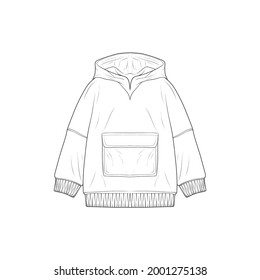 hoodie oversized outline drawing vector, hoodie oversized in a sketch style, trainers template outline, vector Illustration.