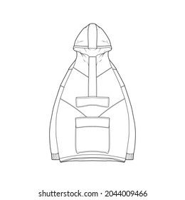 hoodie oversized outline drawing vector, hoodie oversized in a sketch style, trainers template outline, vector Illustration.