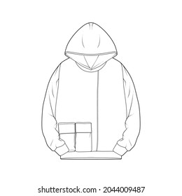 hoodie oversized outline drawing vector, hoodie oversized in a sketch style, trainers template outline, vector Illustration.