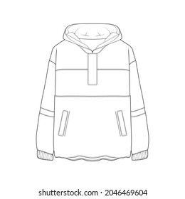 vector de dibujo de contorno sobredimensionado de hoodie, sobredimensionado en un estilo de esbozo, contorno de plantilla de entrenadores, ilustración vectorial.