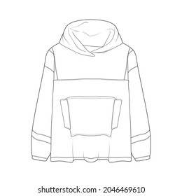 hoodie oversized outline drawing vector, hoodie oversized in a sketch style, trainers template outline, vector Illustration.
