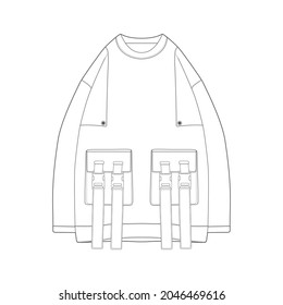 hoodie oversized outline drawing vector, hoodie oversized in a sketch style, trainers template outline, vector Illustration.