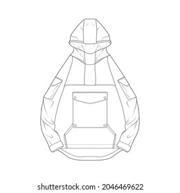 hoodie oversized outline drawing vector, hoodie oversized in a sketch style, trainers template outline, vector Illustration.