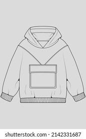 vector de dibujo de contorno sobredimensionado de hoodie, sobredimensionado en un estilo de esbozo, contorno de plantilla de entrenadores, ilustración vectorial.
