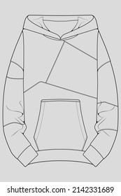 hoodie oversized outline drawing vector, hoodie oversized in a sketch style, trainers template outline, vector Illustration.
