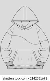 hoodie oversized outline drawing vector, hoodie oversized in a sketch style, trainers template outline, vector Illustration.
