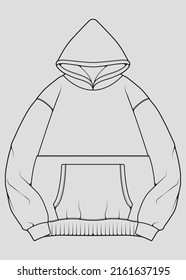 Hoodie oversized outline drawing vector, hoodie oversized in a sketch style, trainers template outline, vector Illustration
