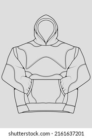 Hoodie oversized outline drawing vector, hoodie oversized in a sketch style, trainers template outline, vector Illustration
