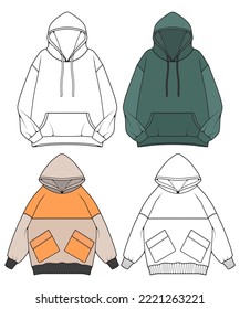 Hoodie oversized vector, hoodie oversized in a sketch style, trainers template outline, vector Illustration
