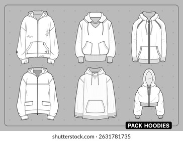 hoodie pack, Streetwear Clothing Vector Mockup Pack Techpack, Mockups Clothing Fashion Design