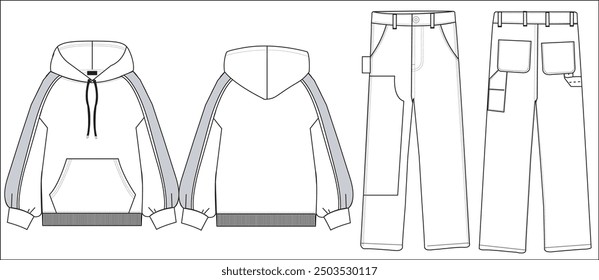 Hoodie, Pant, flat sketch, mock up, hoodie illustration, Hoodie template. 