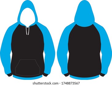 HOODIE WITH POCKET HOOD SPORTSWEAR RAGLAN SLEEVE TOP SHIRT JERSEY DESIGN TEMPLATE MOCK UPS VECTOR